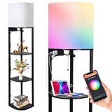 Garvee Floor lamp with Shelves, Smart RGB Shelf Floor Lamp with 2 USB Ports & 1 Power Outlet, Display for Bedroom, Living Room and Office - Black
