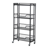Garvee 4-Tier Foldable Utility Kitchen Organizer and Storage Cart with Baskets and Wood Top, Rolling Pantry Cart, Black, 39.37 Inch - Black