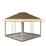 Garvee 12' × 12' Pop Up Gazebo Tent, Double Roof Patio Canopy with Mosquito Netting, Khaki - Khaki