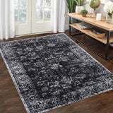 Garvee Area Rug 4x6 Rugs for Living Room Non Slip Washable Rug Low Pile Vintage Distressed Rug Stain Resistant Carpet Rug for Playroom Dining Room Dorm Room, Black - Black
