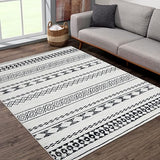 Garvee Boho Black & White 8x10 Moroccan Rug, Geometric Pattern, Non-Slip, Water Resistant, Polyester, Washable, Living Room, Bedroom, Dining - Black & White