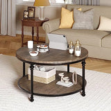 Garvee Round Coffee Table Living Room Wood Center Table with Storage Shelf Rustic Circle Coffee Table with Sturdy Metal Legs, Easy Assembly(Light Walnut) - Light Walnut