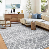 Garvee Washable Moroccan Area Rug 4x6 | Non-Slip, Stain Resistant | Premium Polyester | Vintage Grey Design | Living Room, Bedroom, Office - Gray