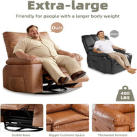 Garvee 22" Widen Recliner Chairs with Heat and Massage - 360° Swivel Lazy Boy Recliner Chair for Adults- Manual Rocking Chair with Cup Holder for Living Rooms, Bedrooms, and Nurseries - Brown