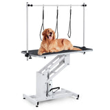Garvee 43.3 in Hydraulic Pet Grooming Table, Professional Hydraulic Grooming Table w/Max 350 LBS Loading Capacity, 3 Adjustable Nooses, Noose & Non-Slip Top, White - White