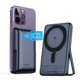 Garvee Wireless Portable Charger Magnetic Power Bank 10000mAh, Garvee PD 20W Fast Charging Mag-Safe Battery Pack with LED Display and Foldable Stand for iPhone 13&12/Pro Max/Pro/Mini - Grey