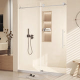 Garvee Frameless Sliding Shower Door 56-60" W x 76" H Clear Tempered Glass With Handle & Seal Strip Parts, Easy Installation, Waterproof, Stainless Steel Hardware - Round Tube Nickel Brushed