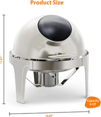 Garvee 6.3 Quart Round Roll Top Chafing Dish Buffet Set Stainless Steel Food Warmer with Glass Window for Party Wedding Banquet Silver