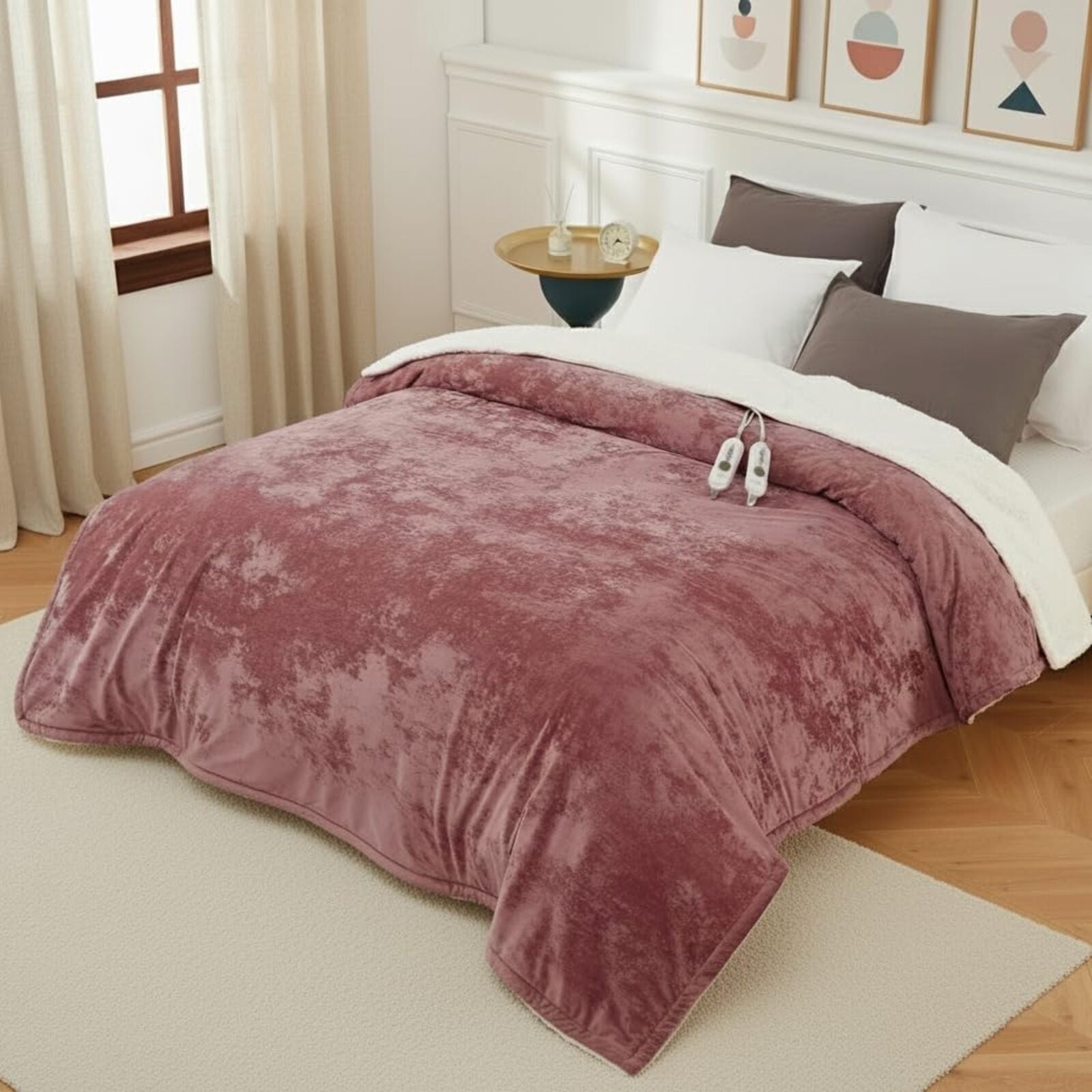 Garvee Queen Size Heated Blanket with Dual Control, Velvet Soft Fast Heating Blankets Queen, 4 Heat Settings & 10H Auto Off, Machine Washable, ETL Certified Electric Blanket, 84" x 90" Pink