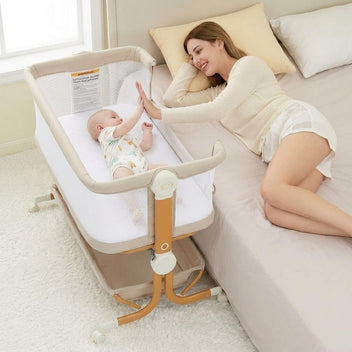 Garvee 3-in-1 Portable Baby Bassinet Bedside Sleeper in 6 Height Adjustable Design with Breathable Mesh and Storage Basket, Khaki