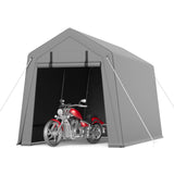 Garvee 7x15 FT Motorcycle Storage Sheds, Portable Carport with Rolled up Zipper Door , Waterproof , Storage Tent Heavy Duty for Motorcycle , Bike , Firewood , Garden Tools , Grey