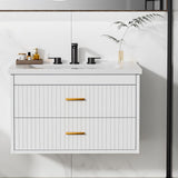Garvee Modern 24" Wall-Mounted Floating Bathroom Vanity with Ceramic Sink and Soft-Close Drawers, White - White