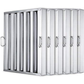 Garvee Hood Filter, 5 Grooves Commercial Kitchen Range Hood Filter, 430 Stainless Steel, For Grease Rated Commercial Kitchen Exhaust Hoods, 6-Pack - 19.5 x 19.5 Inch