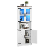Garvee 67 in Tall Corner Storage Cabinet with Lights, Farmhouse Corner Hutch Display Cabinet, Wooden Storage Organizer for Kitchen, Living Room, Bathroom, White - White
