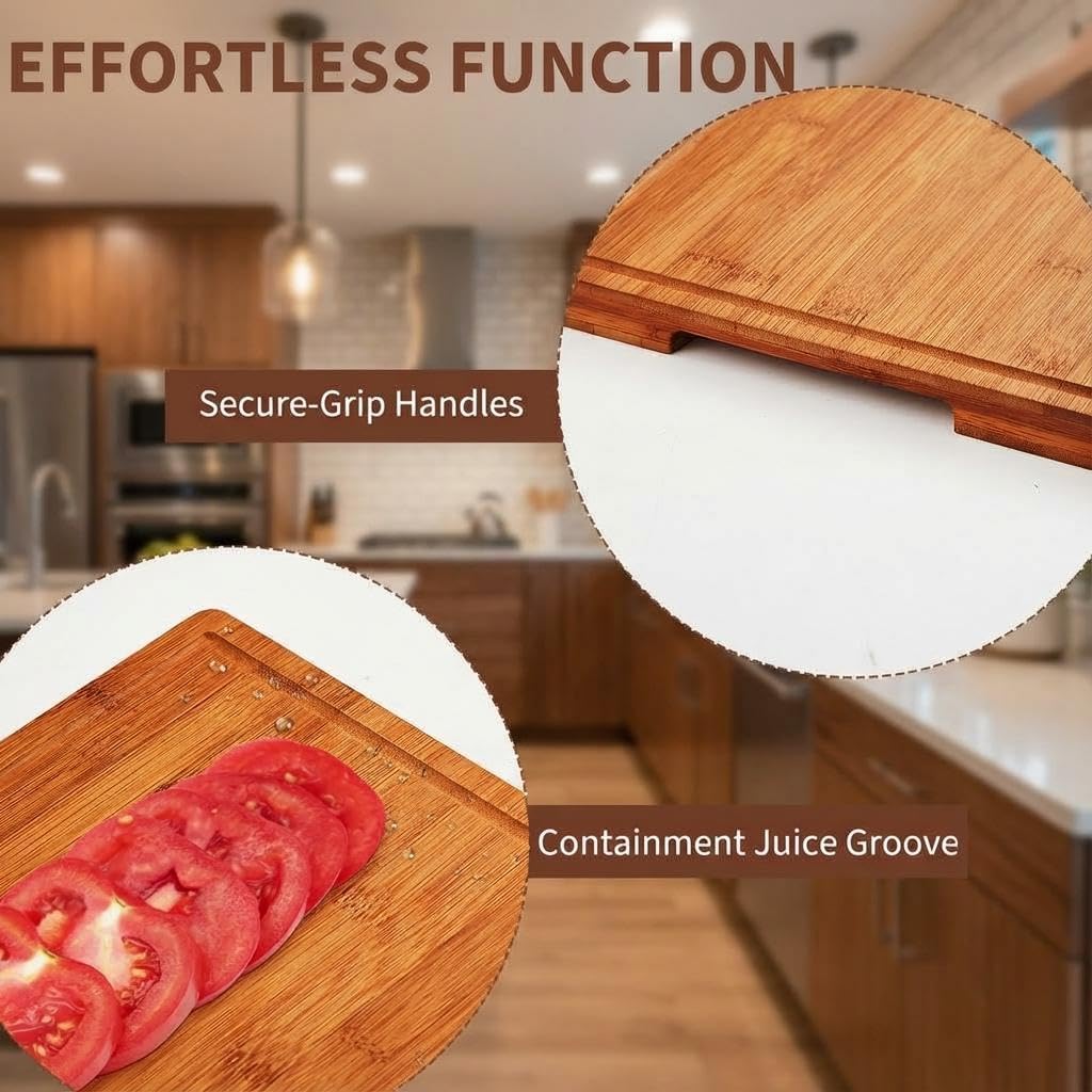 Garvee 16" x 11"Large Bamboo Cutting Board with Juice Groove and Handles Wood Cutting Board for Kitchen