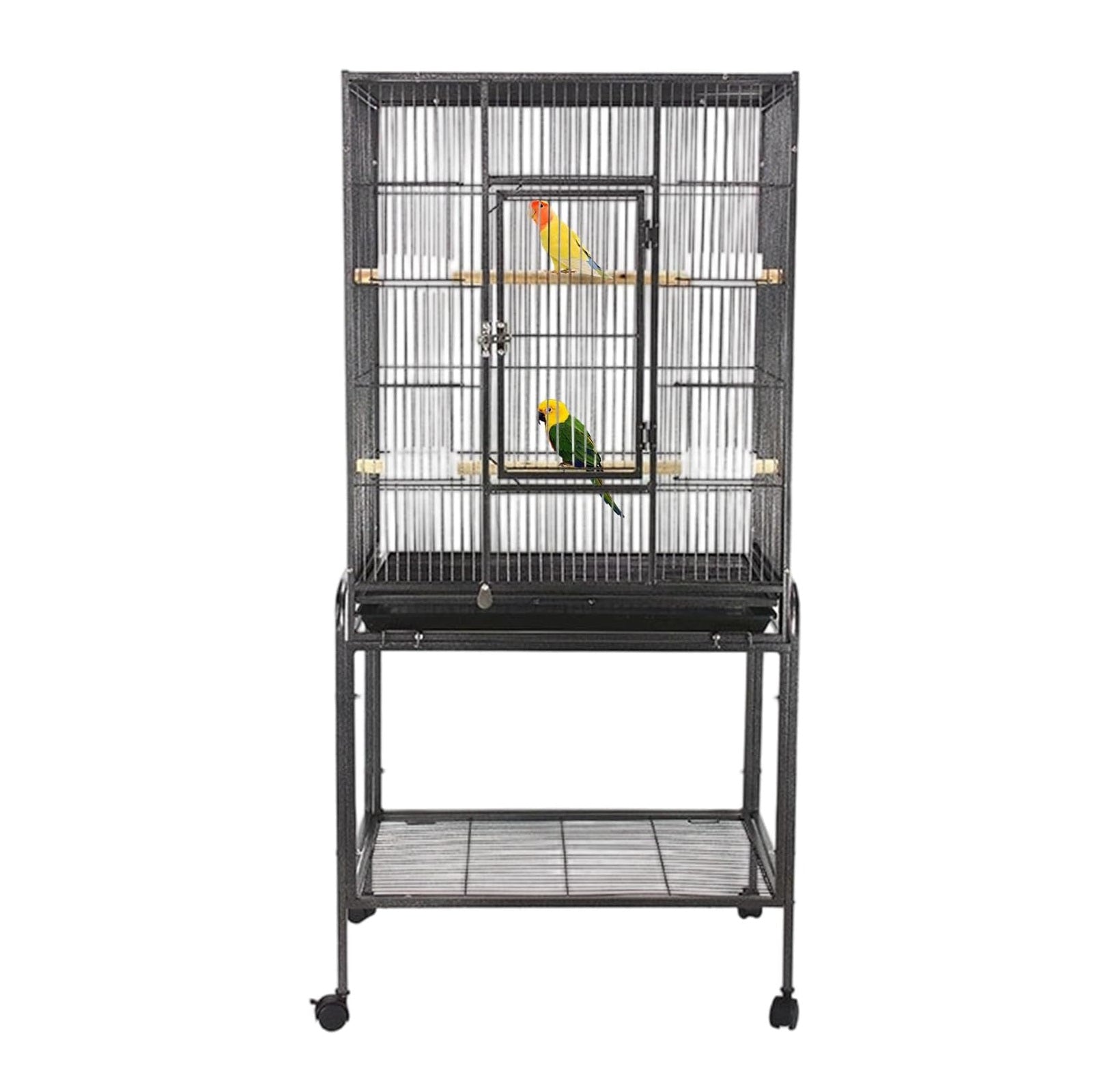 Garvee Bird Cage with Wheels, 53 Inch Bird Flight Cage, Wrought Iron Standing Large Parrot Parakeet Flight Birds Cages with Slide Out Tray Parrot Metal Parakeet Cages with Wooden Perches Black