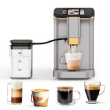 Garvee Automatic Espresso Machine, Coffee Machine with Grinder, Espresso Maker with Automatic Milk Frother, 20 Bar Latte Machine, TFT Touch Screen for Cappuccino, Americano(Silver+Gold) - Silver & Gold