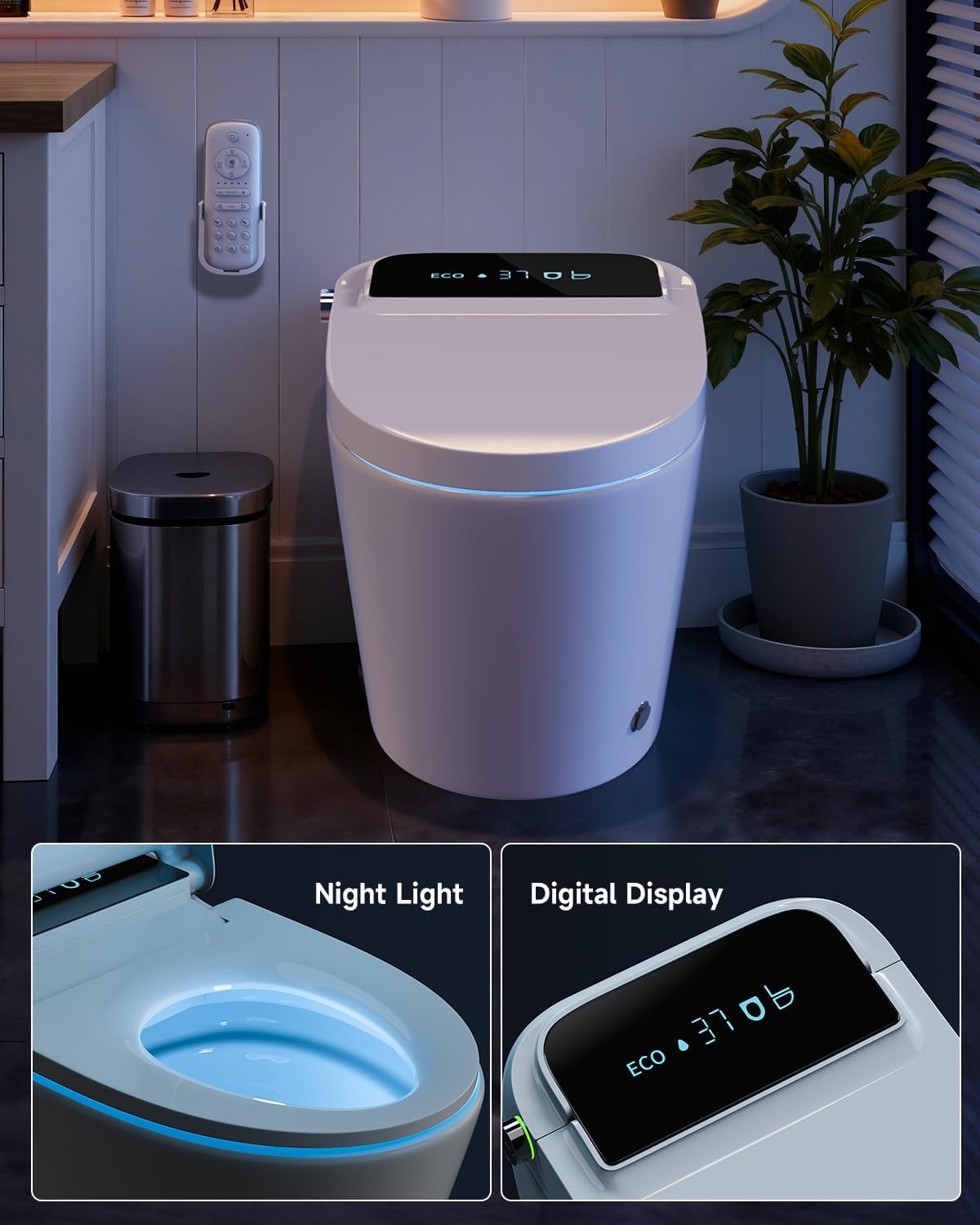 Garvee Elongated One-Piece Smart Toilet in Tankless Design with Bidet, Auto Open/Close, Heated Seat, Instant Warm Water & Dryer and Foot Sensor Operation for Bathroom