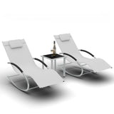 Garvee Outdoor Sunbathing Lounge Chair Set of 3, Patio Recliner with Armrest & Side Table, Durable Pool Chaise for Beach, Deck, Balcony, All-Weather Tanning Chairs - White