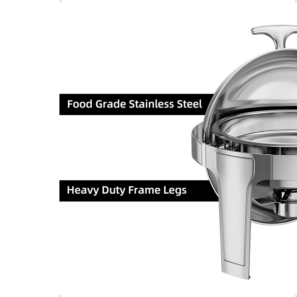 Garvee 6QT Roll Top Chafing Dish Buffet Set,Full Size Stainless Steel Pan Chafer, Round Catering Warmer Server, for Wedding, Parties, Banquet, Catering Event,1 Pack