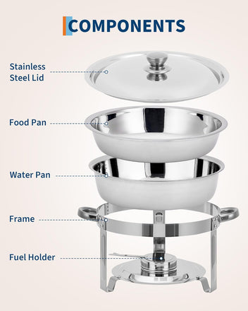 Garvee Heavy Duty 2 Pack 5QT Stainless Steel Round Chafing Dish Buffet Set - Stackable Catering Food Warmer with Lids for Parties, Weddings, Banquets - Portable & Easy Clean Buffet Server, 2pcs