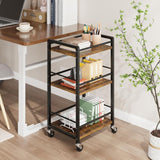 Garvee Mini Bar Cart with Wheels, 3 Tier Rolling Utility Storage Carts, Metal Frame, Wooden Top, Lockable Wheels, for Kitchen Dining Living Room - Retro Color