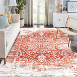 Garvee Area Rug 4x6 Vintage Rug Non Slip Washable Rug Non Shedding Distressed Rug Low Pile Throw Rug Foldable Accent Rug for Bedroom Nursery Living Room, Orange - Orange