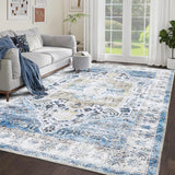 Garvee Large Area Rug 8x10 Machine Washable Rug Vintage Rug Indoor Floor Cover Distressed Carpet Rug Foldable Chenille Thin Rug for Living Room Bedroom, Green, 8' x 10' - Green
