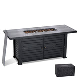 Garvee 57" Gas Fire Pit Table - 50,000 BTU Outdoor Propane Fire Pit with Lid, Rain Cover & Volcanic Rocks, Rectangular Metal Table for Patio & Garden - Black