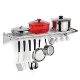 Garvee Stainless Steel Wall Mount Shelf 12 x 60 Inch, NSF Certified Shelf with 5 Hooks, 240 lb Load Capacity Floating Shelf Kitchen Storage Racks Commercial Shelves for Restaurant, Hotel and Garage - Silver