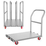 Garvee 2 In 1 Steel Panel Truck Cart, 2000 Lbs Capacity Platform Truck Cart with Swivel Casters, Heavy Duty Flat Bed Cart with 4 Side Handrails, Drywall Lumber Cart for Garage, Home
