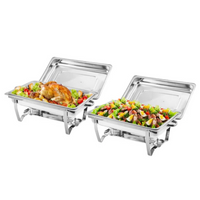 Garvee Chafing Dish Buffet Set 2 Pack, 8 Qt Stainless Steel Chafer Buffet Servers and Warmers Sets with Lid Folding Frame, Rectangular Chafing Dishes for Parties, Weddings, Catering Events, Silver