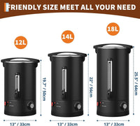 Garvee Double Wall Commercial Coffee Urn – 12L Stainless Steel Large Capacity Hot Water & Coffee Dispenser, Fast Heating Percolator – For Catering, Buffet, Event, Party, Office – Specification: 12L