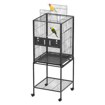 Garvee Bird Cage with Wheels, Durable Wrought Iron Parakeet Cage with Slide Out Tray, 63 Inch Black Bird Cages for Parakeets Lovebird Cockatiels Budgies and Other Small Medium Birds, Black