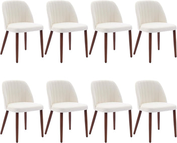 Garvee Set of 8 Mid-Century Modern Fabric Upholstered Dining Chairs with Padded and Solid Wood Legs, Beige