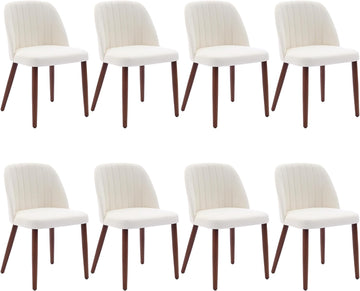 Garvee Set of 8 Mid-Century Modern Fabric Upholstered Dining Chairs with Padded and Solid Wood Legs, Beige