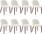 Garvee Set of 8 Mid-Century Modern Fabric Upholstered Dining Chairs with Padded and Solid Wood Legs, Beige - Beige
