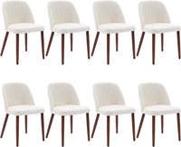 Garvee Set of 8 Mid-Century Modern Fabric Upholstered Dining Chairs with Padded and Solid Wood Legs, Beige