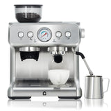 Garvee All-in-One Espresso 20-Bar Stainless Steel Espresso Machine with Grinder - Milk Frother, 2.8L Removable Water Tank, Perfect for Home and Office, Silver - Silver - 20bar