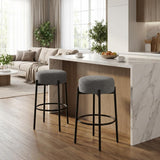 Garvee Set of 2 Modern Sherpa Upholstered Bar Stools with Metal Legs and Footrest for Kitchen Island, Dining Room, Dark Grey - Dark Grey