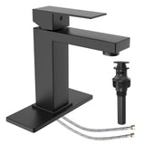 Garvee Bathroom Sink Faucet, Matte Black Bathroom Sink Faucet for 1 or 3 Hole with Pop Up Drain Stopper and Water Supply Hoses No-Lead Modern Single Handle Bathroom Faucet (Deck Plate Included) - Matte Black