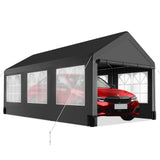 Garvee 12'x20' Heavy Duty Carport Canopy, Portable Car Tent Garage with 6 Roll-Up Windows, All-Season Tarp, Metal Roof & 4 Sandbags, Black - Black