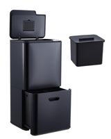 Garvee 16 Gal Dual Trash Can for Kitchen, Stainless Steel, Black, 2 Compartment, Odor Control, Removable Inner Bucket - Black