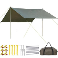 Garvee 10x9ft Camping Tarp - Waterproof Hammock Rain Fly with 2 Aluminum Poles, Lightweight Backpack Tent Tarp for Travel, Green