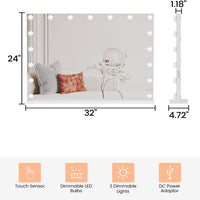 Garvee Vanity Mirror with 17 Dimmable LED Bulbs, Tabletop Lighted Mirror with Lights, Makeup Mirror with 3X Magnification, 3 Colors Modes,Touch Control, USB Charging Port, 32”x24”, White