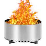 Garvee 27" Smokeless Wood Burning Fire Pit with Air Switch - Portable Stainless Steel Outdoor Firepit with Removable Stand & Ash Pan for Camping & Patio
