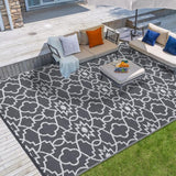 Garvee Outdoor Grey & White 8x10 Plastic Straw Rug, Waterproof Reversible Carpet for Camping, RV, Backyard, Deck, Beach - Gray & White
