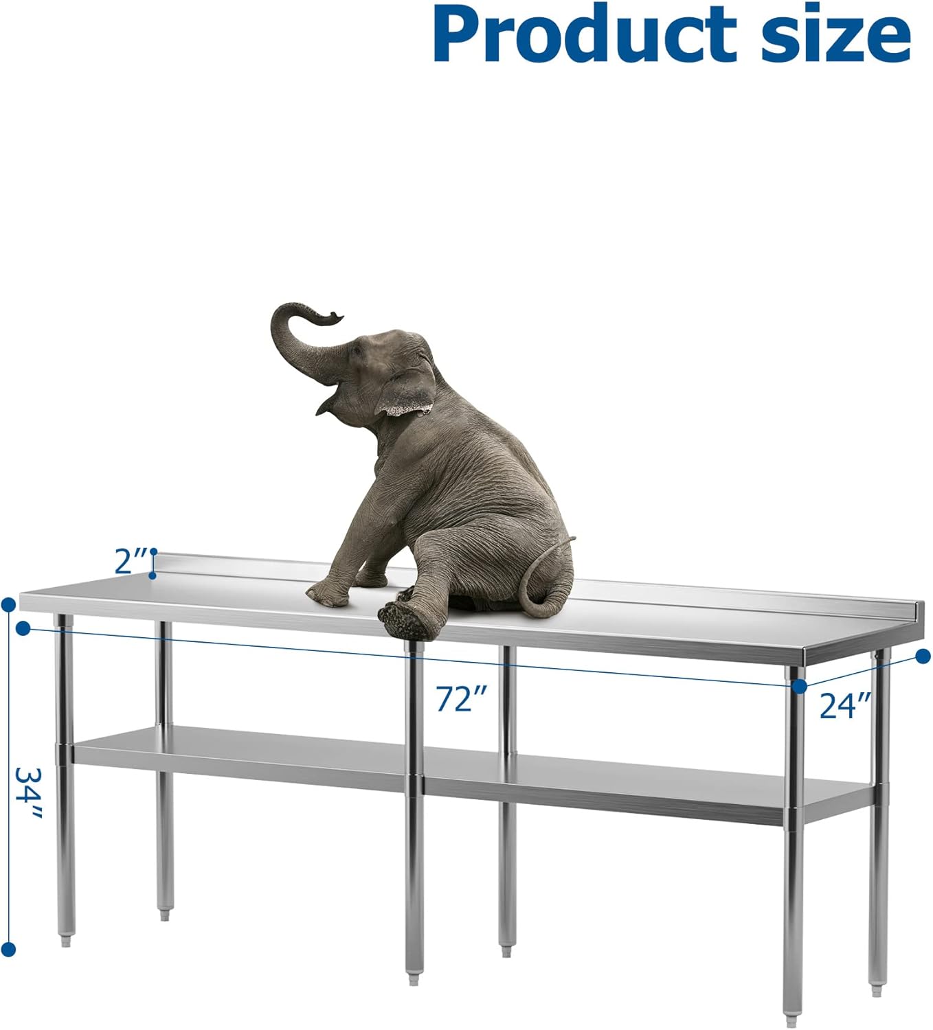 GARVEE 72"L x 24"W x 34"H Stainless Steel Work Table with Backsplash - NSF Certified, Heavy-Duty Kitchen Prep Table for Home, Restaurant, Hotel, and Outdoor Use