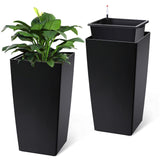 Garvee 30" Tall Planters Set of 2 - Heavy Duty Indoor/Outdoor Pots with Drainage Holes, Water Level Monitor & Automatic Watering, Black - Black
