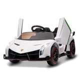 Garvee 12V Kids Ride On Car, Licensed Lamborghini Venono Electric Car w/Parent Remote Control, Scissor Door, 3 Speeds, LED Headlights, Rocking & Music, Battery Powered Ride on Toy for Boys Girls- White - White